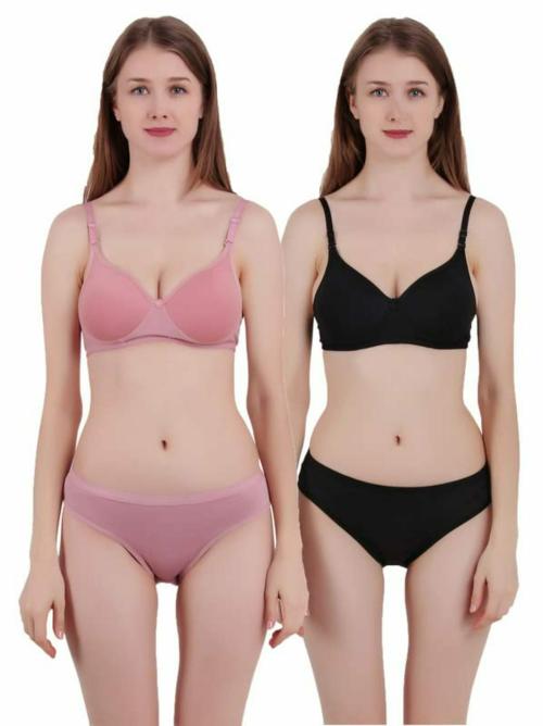 Brave One Lingerie Soft Regualer T-Shirt Non-Padded Cotton Hosiery Bra Panty Set for Women's Combo (Pack of 2) size 40B