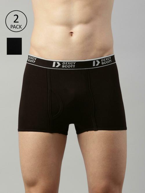 Dixcy Scott Originals Men's Coffee Brown, Black Solid 100% Cotton Pack of 2 Trunks