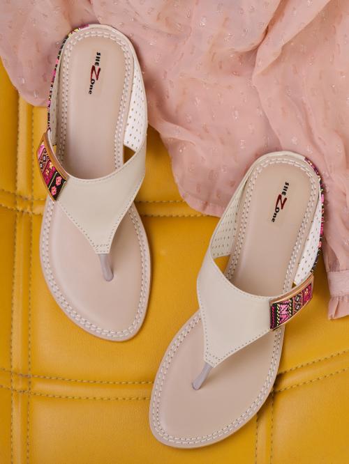 Shezone Cream Flat Sandals