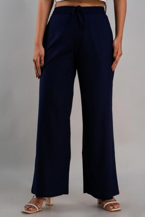 Mauka Women Regular Fit Dark Blue Viscose Rayon Trousers