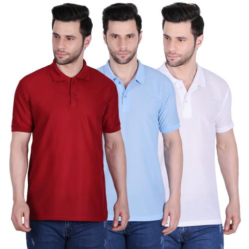 Ansh Fashion Wear Men's Pack Of 3 Polo Neck Tshirt-Maroon-Light Blue-Black T-Shirt for Men | Mens T-Shirt | Trendy T-Shirts for Men