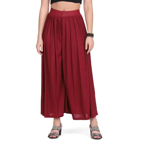 BuyNewTrend Maroon Solid Lycra Flared Full Length Women Palazzo Pant