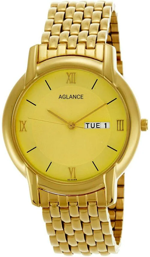 Aglance Analog Gold Dial Gold Strap Watch For Men
