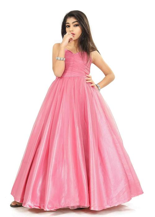 NOYYAL Kids Pink Net & Satin Gown For Girl's