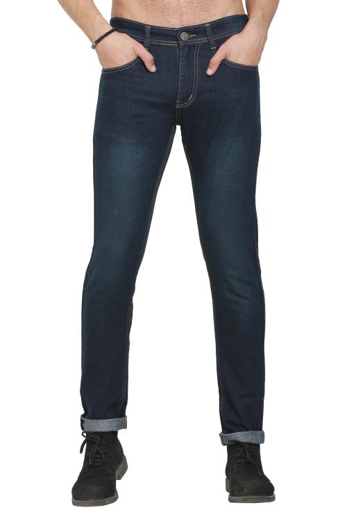 Buy Sobbers Men's Denim Mid Wash Slim Fit Dark Green Jeans Online at