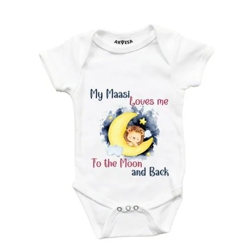 Arvesa My Maasi Loves Me to the Moon & Back Theme Unisex Baby 3-6 Month White Romper OnesieR-929-M-WHITE