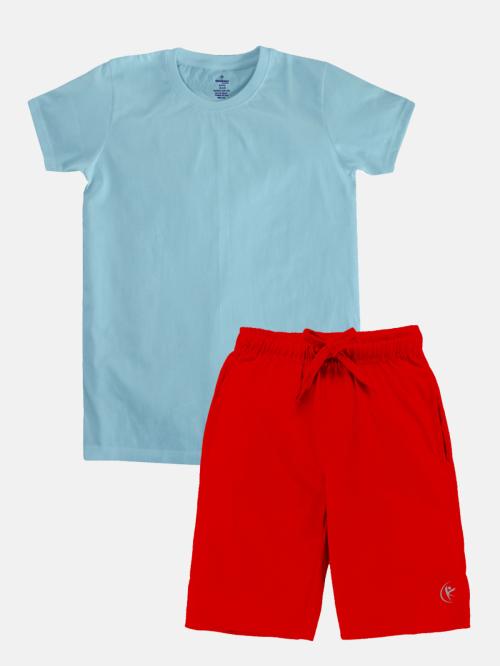 Kiddopanti Boys Solid Round Neck Tee & Knee Legth Short Set