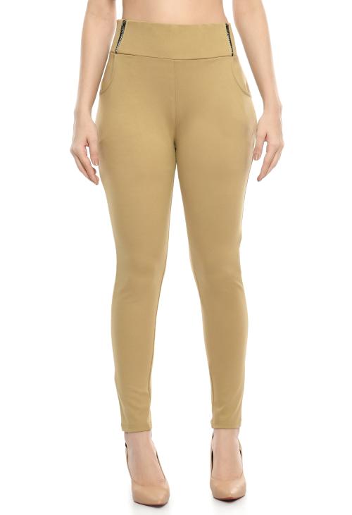 PREEGO Women Beige Solid Slim Fit Jeggings