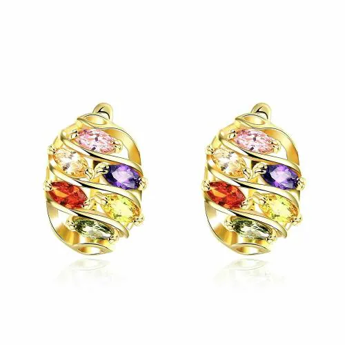 Yellow Chimes Gold Plated Oval Style Swiss Cubic Zirconia Clip On Earrings Gold for Girls and Women