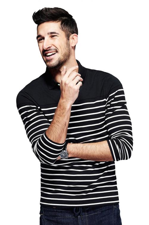 fanideaz Men’s Full Sleeve Cotton Black and White Striped Polo T Shirt Black L