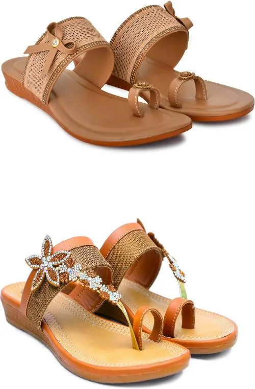 A S RETAIL Women Flat Sandals (Beige and Tan) Size 6 Pack of 2 JioMart