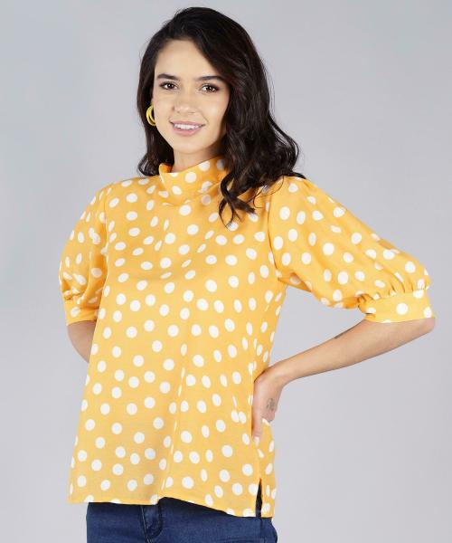 Serein Women Yellow Polka Crepe Single Tops