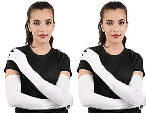 Cotson Women Cotton Driving Gloves For Scooty, Cycling Sun And UV Protection (White) -2 Pairs