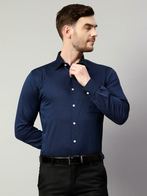 Cantabil Men Dark Blue Solid Formal Full Sleeves Shirt