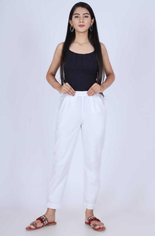 MIRAYYA Women's Cotton Blend Solid Regular Fit Straight Pant Trouser Multicolor 2 Pocket Pant Daily use Stylish Pant Fancy Design ( WHITE)