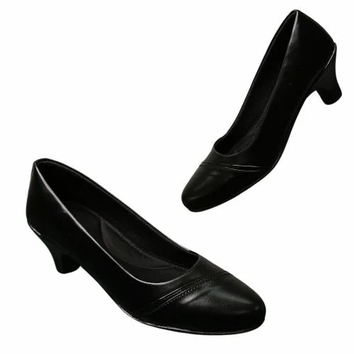 Stepee Formal Office Wear Black Bally Shoes with Soft Memory Insole Short Heel Slip on Pointed Toe Bellies for Women