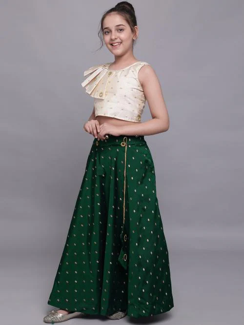 Bollylounge Girls Lehenga Choli Ethnic Wear Embroidered Ghagra Choli Green