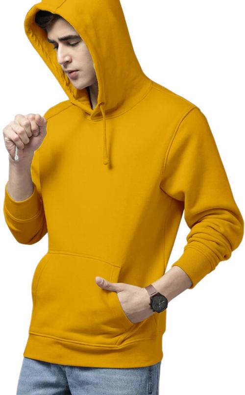 Clinsy Men Yellow Solid Fleece Full Sleeve Sweatshirt