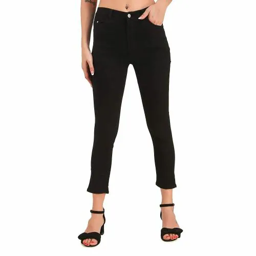 Stylones Women Black Solid Denim High Waist Ankle Length Jeans - 26