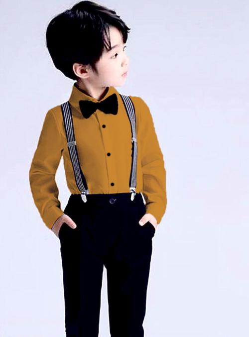 FLENZO Exclusive kids party wear shirt, pant with suspenders and bow tie