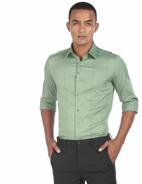 Arrow New York Green Checkered Cotton Blend Shirt