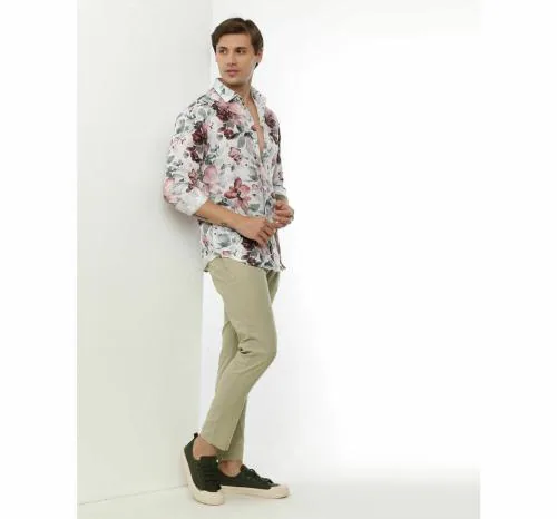 FLY69 Men's White Rayon Digital Print Shirts. |Slim Fit |Rayon Shirt