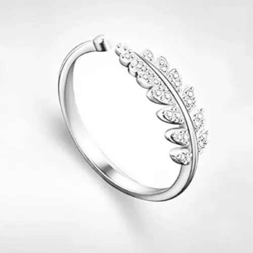 Zoey Open Leaf Shaped and Single Solitaire Finger Ring For Women Alloy Sterling Silver Plated Ring ()