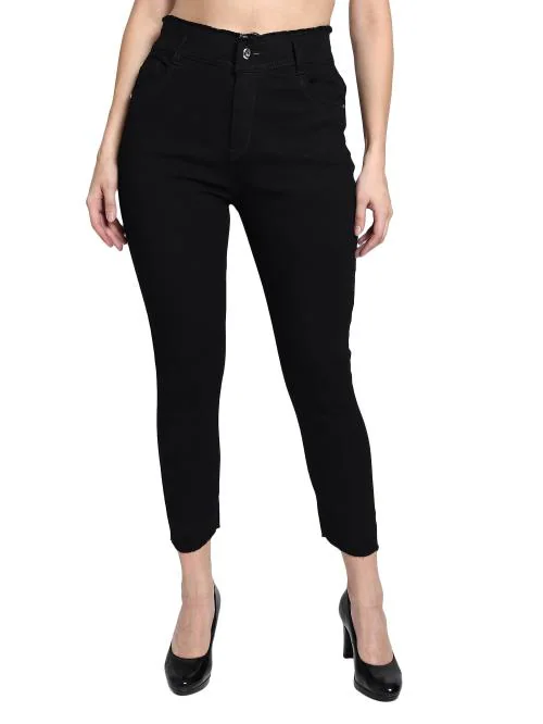 Plus size for Women Jeans Stretchable Jean Skinny Fit High Waist Frayed Hem Cropped length BY TWN (38)