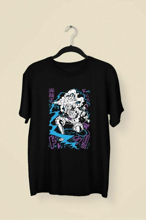 Wild Punk Thunder Luffy 100% Cotton Premium Unisex Printed Tshirt (Black)