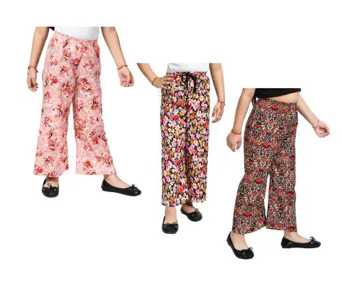 IndiWeaves Girls Digital Floral Printed Crepe Pyjamas Pants (Pack of 3)