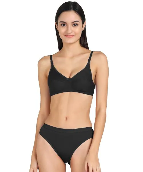 Women Cotton Bra Panty Set for Lingerie Set ( Pack of 1 ) ( Color : Black )