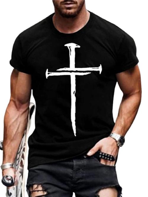 The Fabshopper Cotton Jesus Cross White Round Neck T-Shirt for Men's