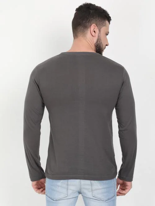 Fleximaa Men's Cotton Steel Grey Round Neck Plain Full Sleeve T-Shirt