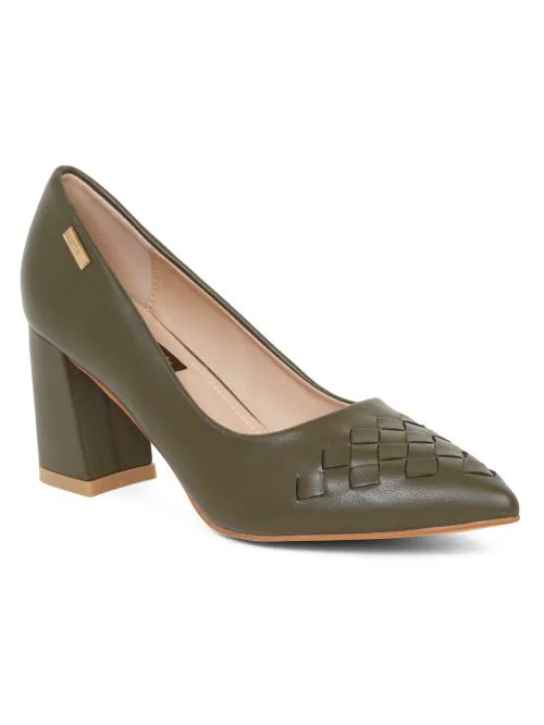 Flat n Heels Green Block Heel Shoes for Women