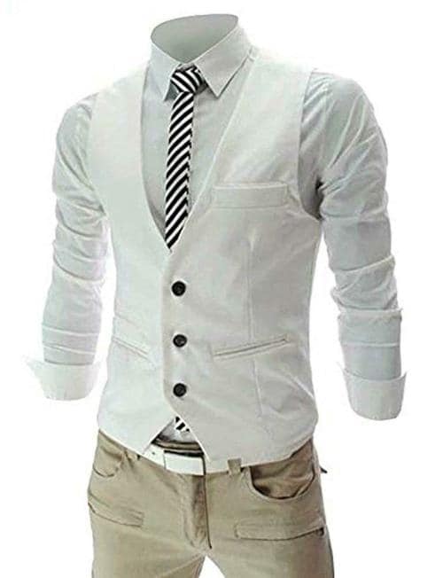 WEARZA Men's Poly Viscose V-Shape Tuxedo Style Waistcoat Tuxedo Style Waistcoat
