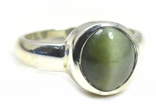 Chopra Gems & Jewellery Silver Plated Brass Cat Eye Lehsunia Stone Ring (Unisex) - Adjustable