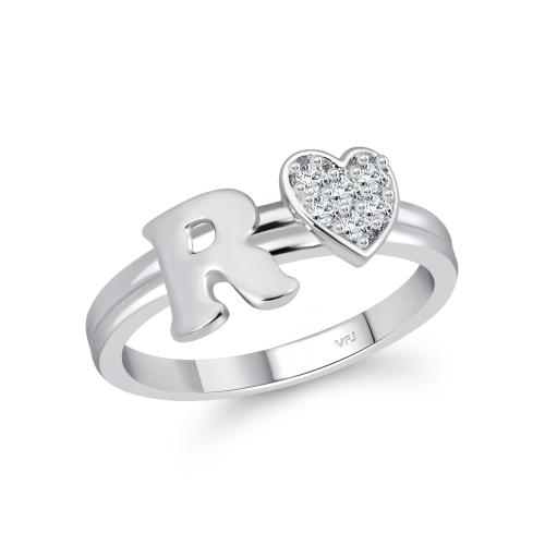 Vighnaharta cz alloy Rhodium plated Valentine collection Initial '' R '' Letter with heart ring alphabet collection for women and Girls