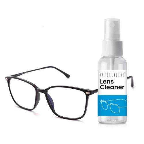 Intellilens Anti Glare and Zero Power Blue Cut Square Computer Glasses for Eye Protection with Lens Cleaner Matte Black Men and Women