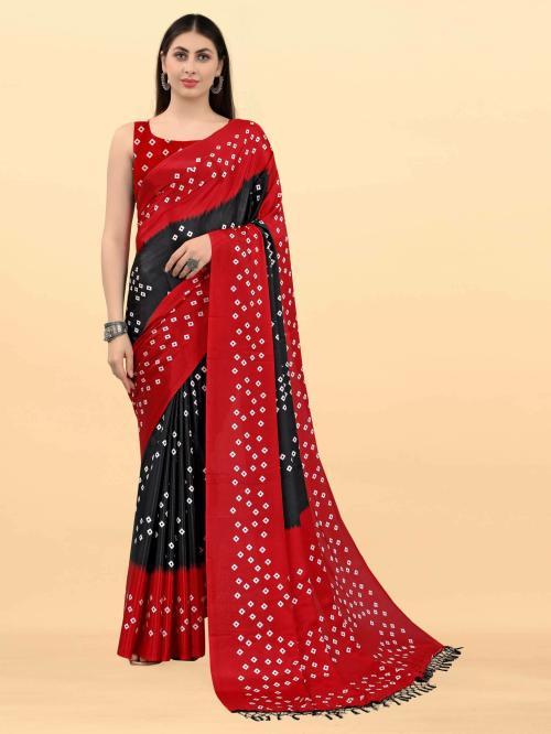 Laheja Women Red and Black Printed Silk Blend Bandhani Saree (Pack of 1)