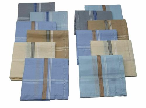 DIKHAWA Men's Cotton Handkerchief | Size 42 x 42 CM|Classic Collection Hanky| Two Satin stripes Border Quality.