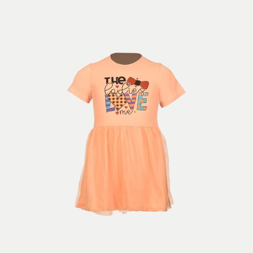 Rad Prix Girls Orange Solid Lawn Frock with Fashion Chest Print