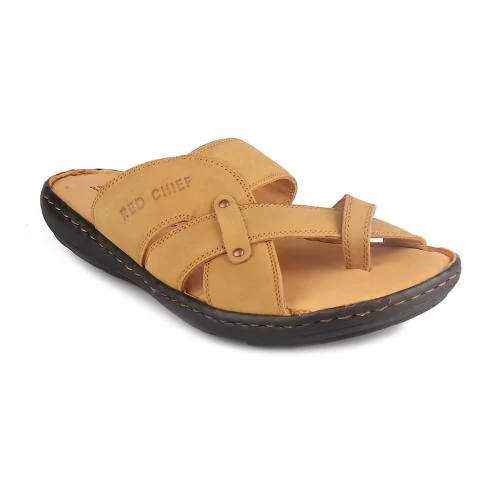 Red Chief Tan Leather Slippers for Men