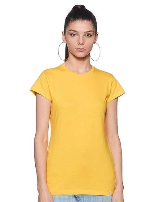 Softline Yellow Solid 100% Cotton V Neck T-shirt