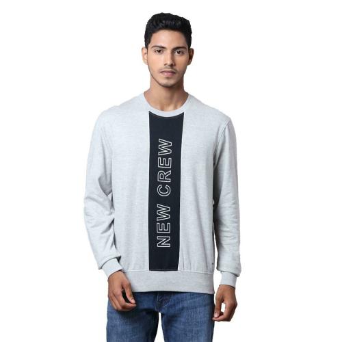 Parx Men Round Neck Light Grey Solid Sweatshirt