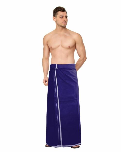 Feather Green Men Light Blue Solid Cotton Blend Lungi - Free Size
