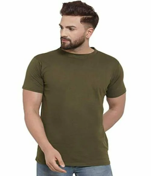 100% Cotton Round Neck Solid Mehendi Green T-shirt Size L-40