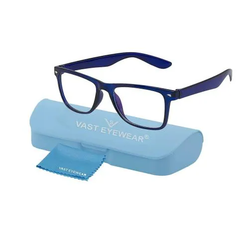 Vast TRU BLU Unisex Square Blue Ray Blocking Anti Glare UV Protection Full Frame Spectacles Glasses For Mobile, Laptop, Tablet, Computer-(Zero Power) (7979) (Blue/Clear)