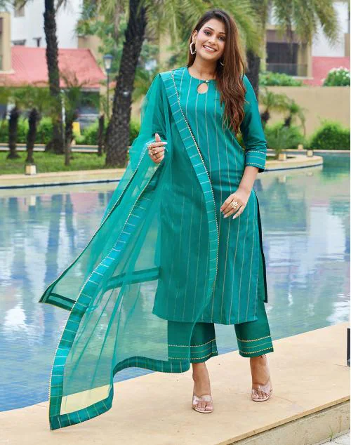Skylee Women's Green Color Poly Silk Kurta Set with Dupatta