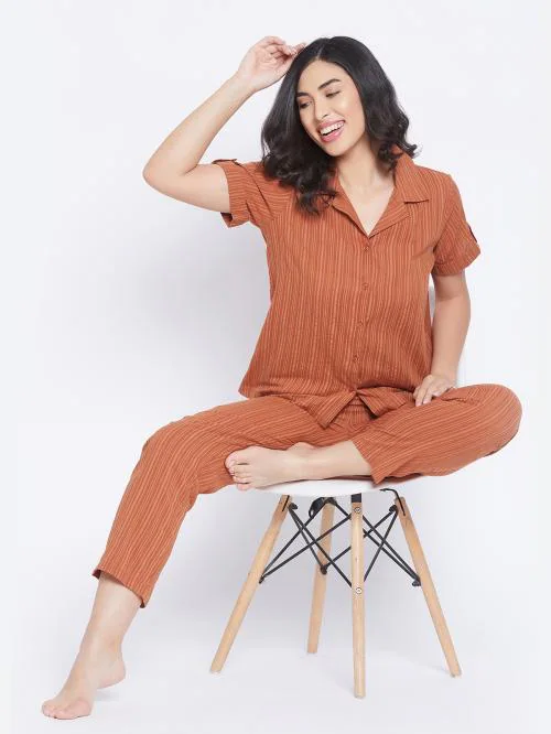 Clovia Women's Cotton Printed Shirt & Pyjama Set