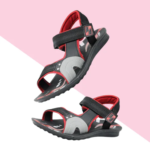 Genial Men's Black Red Synthetic Leather Casual Sandals